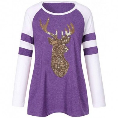 Shapewear Festival Christmas Womens Reindeer Blouses T-Shirt Xmas Long Sleeve Tops - Purple - CJ18L3TX59Q