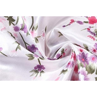 Robes Women's Floral Satin Kimono Robes Short Silk Kimonos for Bridesmaid Wedding Party Gown Sleepwear - White - CH18T6IOWMX