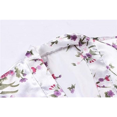 Robes Women's Floral Satin Kimono Robes Short Silk Kimonos for Bridesmaid Wedding Party Gown Sleepwear - White - CH18T6IOWMX