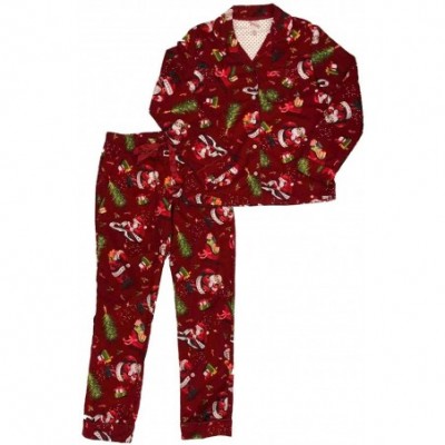 Sets Womens Red Flannel Santa Claus Christmas Holiday Pajamas Sleep Set - CX18YMWLU89