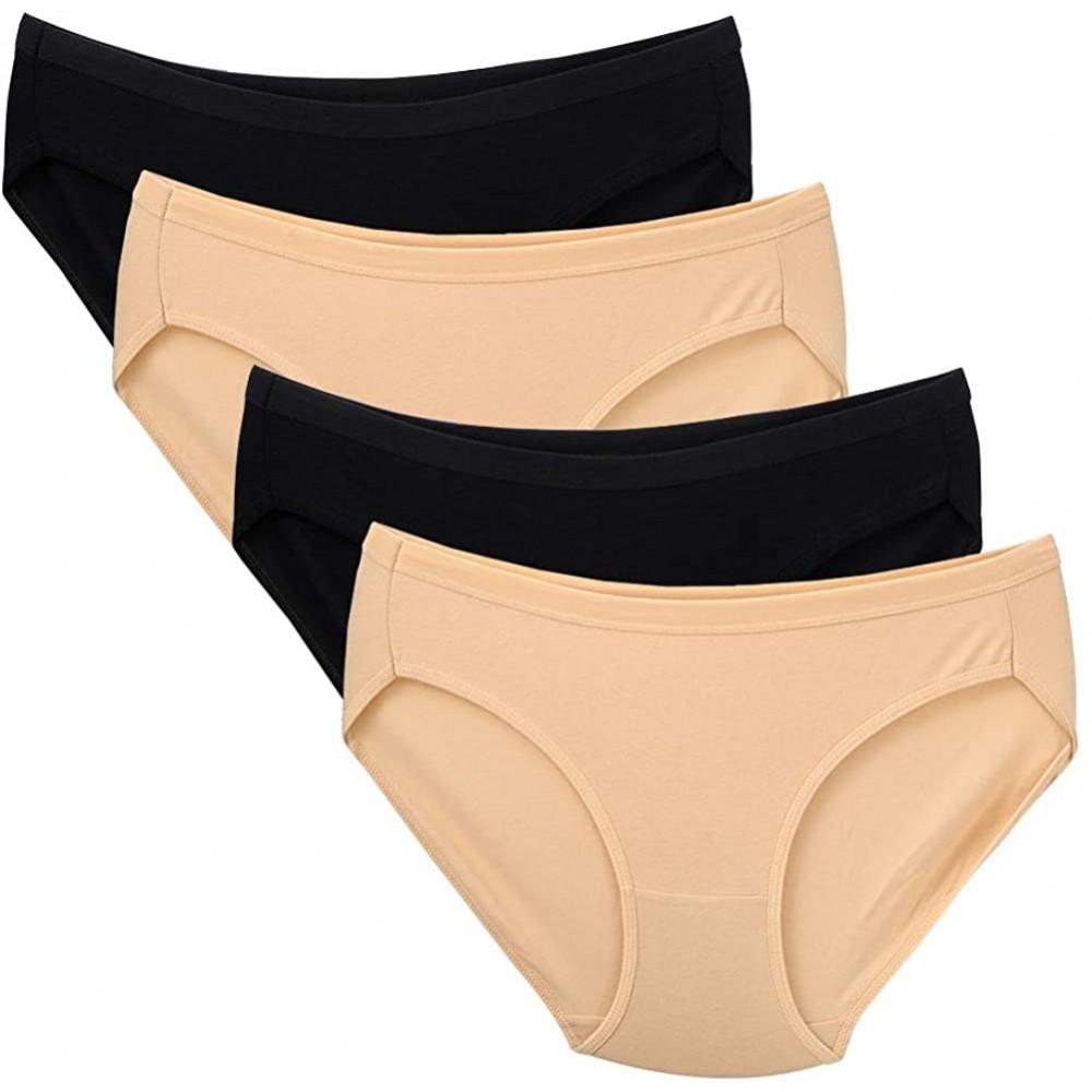 Panties Women Comfort Cotton Stretch Bikini Cut Panties Multi Pack Breathable Underwear - Black Beige - C2192QO5IKC