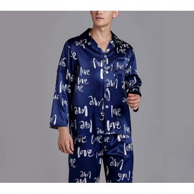 Sleep Sets Men's Satin Printed Long Sleeve Sleepwear Pajamas Pants Set Loungewear - CC198QWWHCI