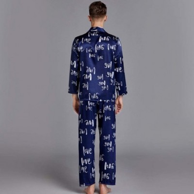 Sleep Sets Men's Satin Printed Long Sleeve Sleepwear Pajamas Pants Set Loungewear - CC198QWWHCI