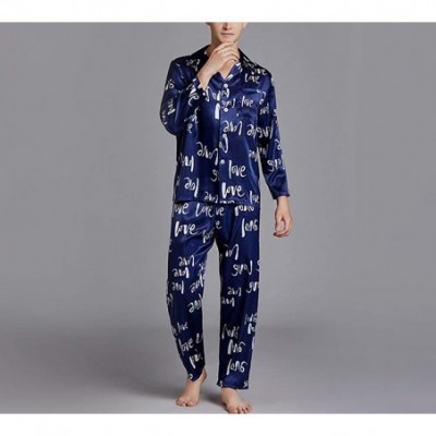 Sleep Sets Men's Satin Printed Long Sleeve Sleepwear Pajamas Pants Set Loungewear - CC198QWWHCI