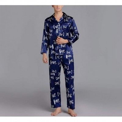 Sleep Sets Men's Satin Printed Long Sleeve Sleepwear Pajamas Pants Set Loungewear - CC198QWWHCI