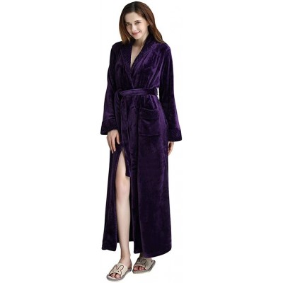 Robes Mens Womens Robes Lengthened Warm Fleece Long Bathrobe Home Kimono Pajamas - E Purple - CC197SN5OXD