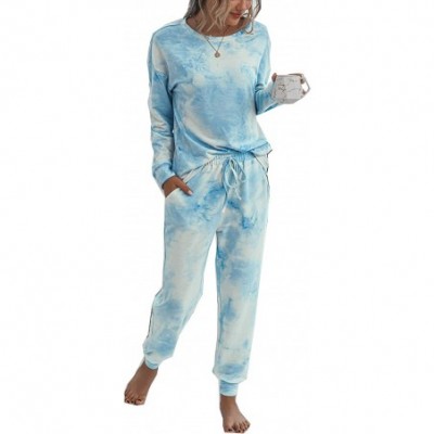 Sets Womens Pajamas Set Tie Dye Long Tops and Pant PJ Sets Nightwear Sleepwear Loungewear - Blue - CG199XWH2Q8