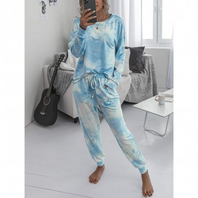 Sets Womens Pajamas Set Tie Dye Long Tops and Pant PJ Sets Nightwear Sleepwear Loungewear - Blue - CG199XWH2Q8