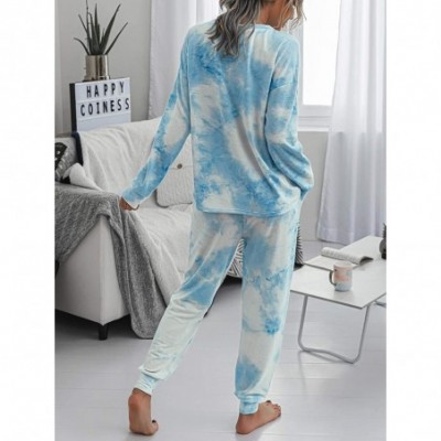 Sets Womens Pajamas Set Tie Dye Long Tops and Pant PJ Sets Nightwear Sleepwear Loungewear - Blue - CG199XWH2Q8