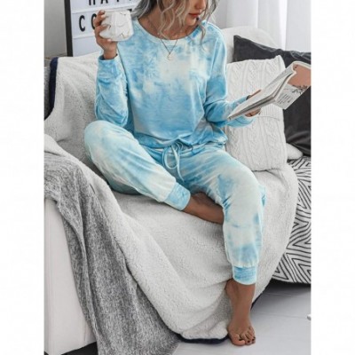 Sets Womens Pajamas Set Tie Dye Long Tops and Pant PJ Sets Nightwear Sleepwear Loungewear - Blue - CG199XWH2Q8