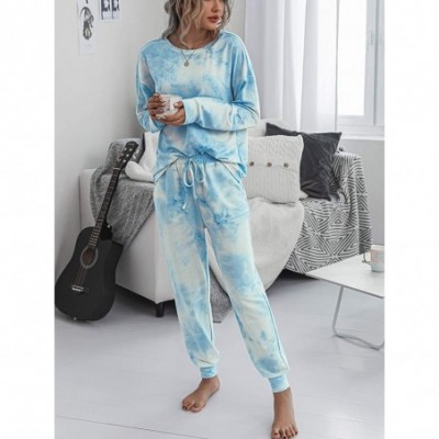 Sets Womens Pajamas Set Tie Dye Long Tops and Pant PJ Sets Nightwear Sleepwear Loungewear - Blue - CG199XWH2Q8