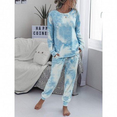 Sets Womens Pajamas Set Tie Dye Long Tops and Pant PJ Sets Nightwear Sleepwear Loungewear - Blue - CG199XWH2Q8