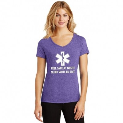 Tops Ladies Feel Safe at Night Sleep with EMT Triblend V-Neck - Purple Frost - CZ18YIAEDC8