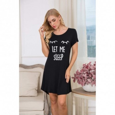 Nightgowns & Sleepshirts Womens Night Shirt for Sleeping Sleepwear Short Sleeve Cute Print Sleep Shirts - Black - C719C9TEKUA