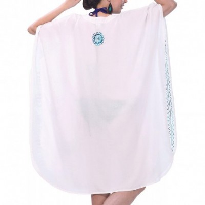 Nightgowns & Sleepshirts Women's Midi Caftan Night Dress Loungewear Beach Cover Ups Embroidered - Ghost White_e230 - C611H0ZHA25