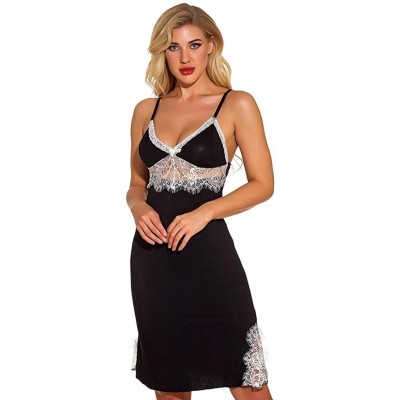 Nightgowns & Sleepshirts Women Lace Lingerie Sleepwear Chemises V Neck Full Slip Babydoll Nightgowns Sexy Sleep Dress Backles...