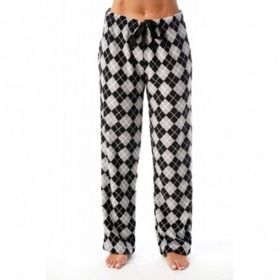 Bottoms Women's Plush Pajama Pants - Petite to Plus Size Pajamas - Black - Argyle - CL18E7Y9ZK6