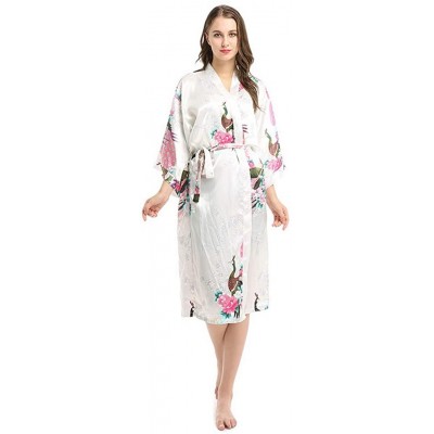 Nightgowns & Sleepshirts Floral Pattern Kimono Long Bathrobe for Women - White - C218TX4IAD7