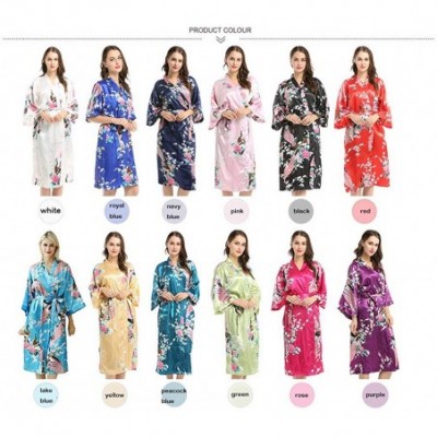 Nightgowns & Sleepshirts Floral Pattern Kimono Long Bathrobe for Women - White - C218TX4IAD7