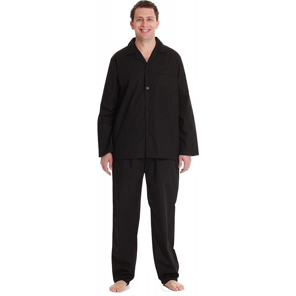 Sleep Sets Plaid Pajama Set for Men Long Sleeve Long Pant Sleepwear and Loungewear Pjs - Black - CH18HCD585I