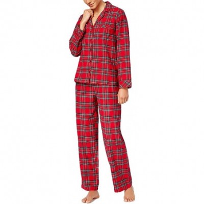 Sets Family PJs Women's Holiday Plaid 2-Piece Button Down Long Sleeve Pajama Set - Brinkley Plaid - CW18UALHEZ7