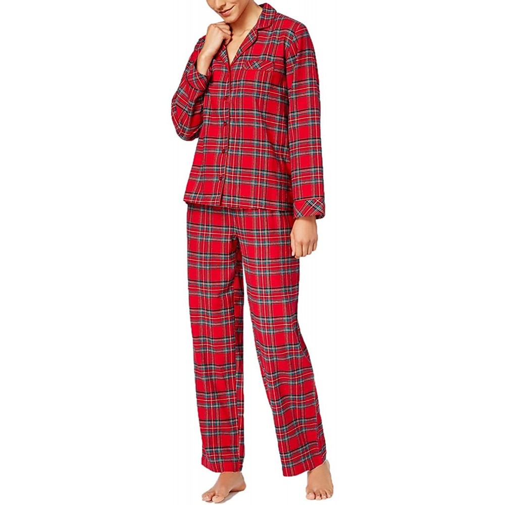 Sets Family PJs Women's Holiday Plaid 2-Piece Button Down Long Sleeve Pajama Set - Brinkley Plaid - CW18UALHEZ7