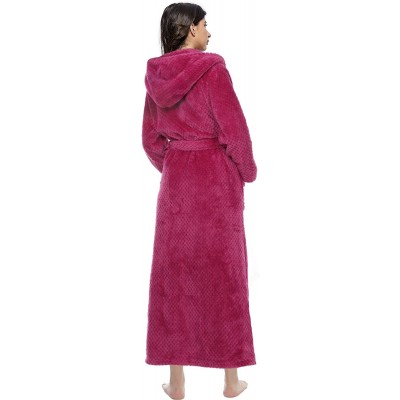 Robes Women Soft Warm Robes Hooded Long Bathrobe Plush Fleece Housecoat - 1-rose - C519DSKA78I