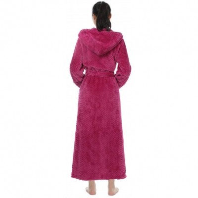 Robes Women Soft Warm Robes Hooded Long Bathrobe Plush Fleece Housecoat - 1-rose - C519DSKA78I