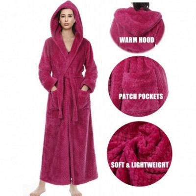 Robes Women Soft Warm Robes Hooded Long Bathrobe Plush Fleece Housecoat - 1-rose - C519DSKA78I