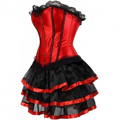 Bustiers & Corsets Women's Fashion Plus Size Lace Strapless Up Boned Corset Bustier Bridal Lingerie Tutu Skirt - Red 4 - CW18...