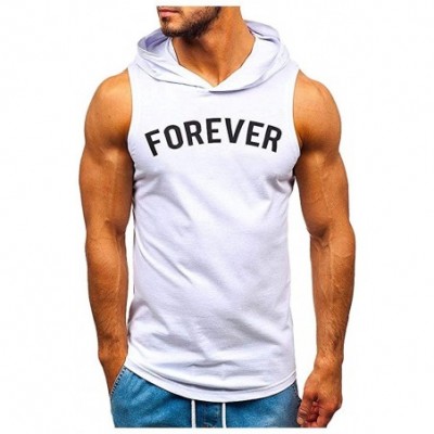 Thermal Underwear Men Vest Tops Fitness Print Sleeveless Hooded Bodybuilding Pocket Tight-Drying Singlet Shirt - White - CU19...