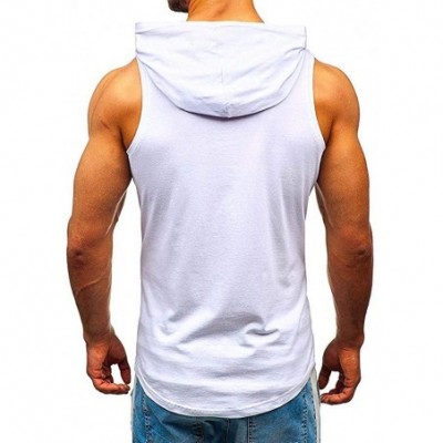 Thermal Underwear Men Vest Tops Fitness Print Sleeveless Hooded Bodybuilding Pocket Tight-Drying Singlet Shirt - White - CU19...