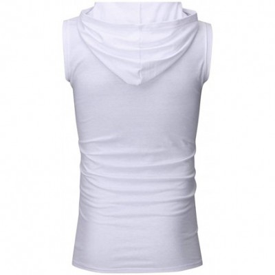 Thermal Underwear Men Vest Tops Fitness Print Sleeveless Hooded Bodybuilding Pocket Tight-Drying Singlet Shirt - White - CU19...