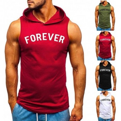 Thermal Underwear Men Vest Tops Fitness Print Sleeveless Hooded Bodybuilding Pocket Tight-Drying Singlet Shirt - White - CU19...