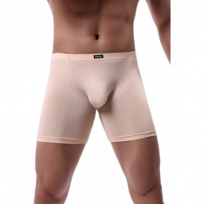 Boxer Briefs Men's Long Leg Boxer No Ride Up Trunk Seamless Front Underwear Stretch Mens Under Panties - Nude-3 Pcs - CT193ZS...