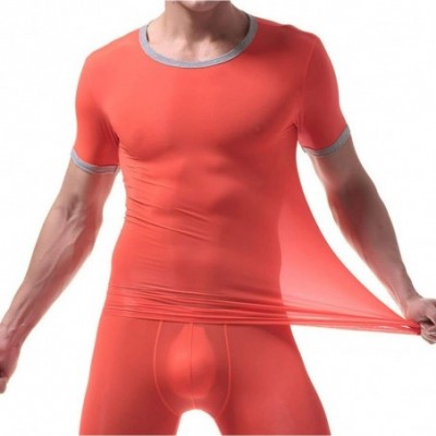 Shapewear Men's Short Sleeves One Piece Wrestling Singlet Bodysuit Jumpsuit Leotard Boxer Briefs Underwear - Orange - CV19DI3...