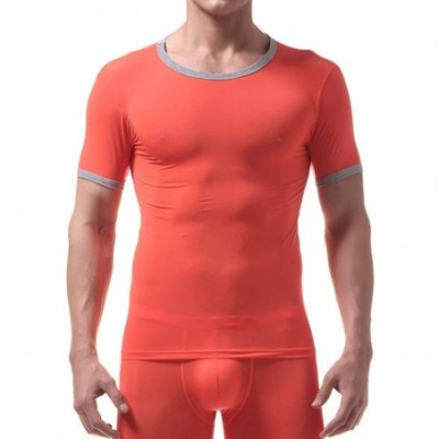 Shapewear Men's Short Sleeves One Piece Wrestling Singlet Bodysuit Jumpsuit Leotard Boxer Briefs Underwear - Orange - CV19DI3...