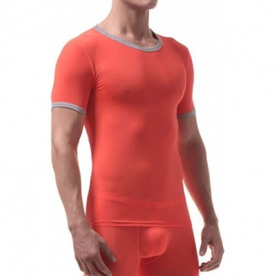 Shapewear Men's Short Sleeves One Piece Wrestling Singlet Bodysuit Jumpsuit Leotard Boxer Briefs Underwear - Orange - CV19DI3...