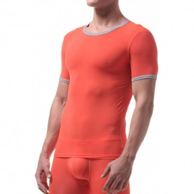 Shapewear Men's Short Sleeves One Piece Wrestling Singlet Bodysuit Jumpsuit Leotard Boxer Briefs Underwear - Orange - CV19DI3...