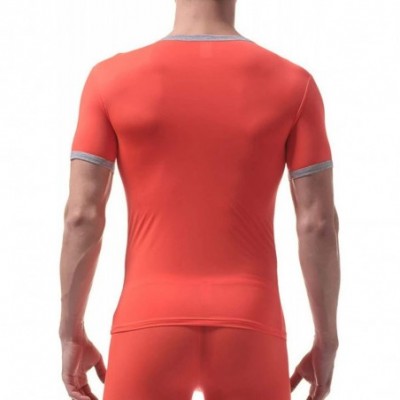 Shapewear Men's Short Sleeves One Piece Wrestling Singlet Bodysuit Jumpsuit Leotard Boxer Briefs Underwear - Orange - CV19DI3...