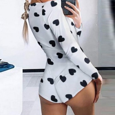 Sets Womens Sleepwear Jumpsuits Long Sleeve Pajamas Deep V Neck Skinny Bodycon Sexy Jumpsuit Printed Home Clothing A white - ...