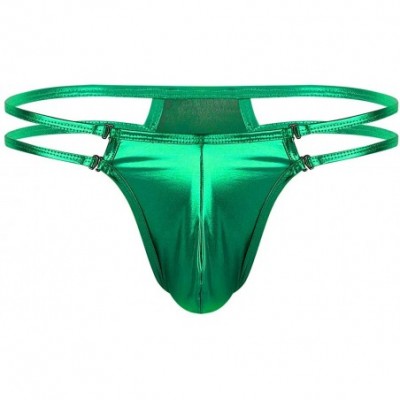 G-Strings & Thongs Men's Shiny Metallic Bulge Pouch G-String Thong Bikini Briefs Strappy Jockstrap Underwear - Green - CK18TQ...