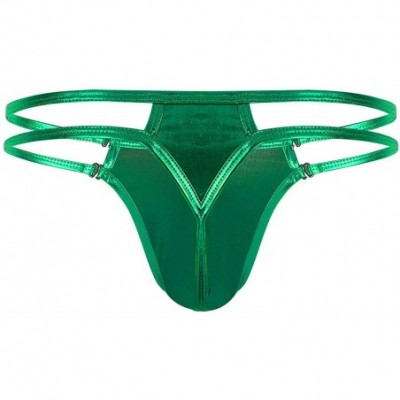 G-Strings & Thongs Men's Shiny Metallic Bulge Pouch G-String Thong Bikini Briefs Strappy Jockstrap Underwear - Green - CK18TQ...