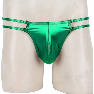 G-Strings & Thongs Men's Shiny Metallic Bulge Pouch G-String Thong Bikini Briefs Strappy Jockstrap Underwear - Green - CK18TQ...