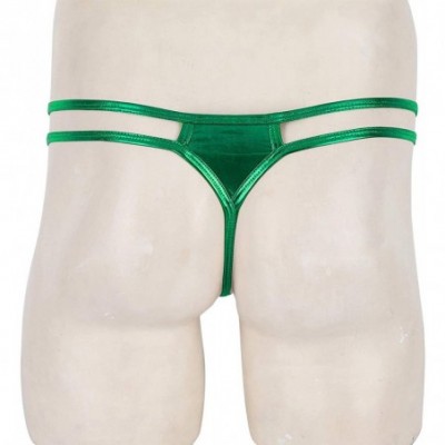 G-Strings & Thongs Men's Shiny Metallic Bulge Pouch G-String Thong Bikini Briefs Strappy Jockstrap Underwear - Green - CK18TQ...