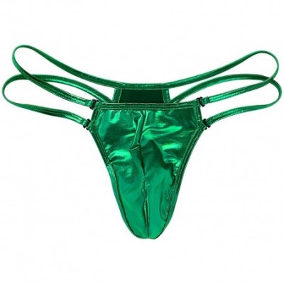 G-Strings & Thongs Men's Shiny Metallic Bulge Pouch G-String Thong Bikini Briefs Strappy Jockstrap Underwear - Green - CK18TQ...