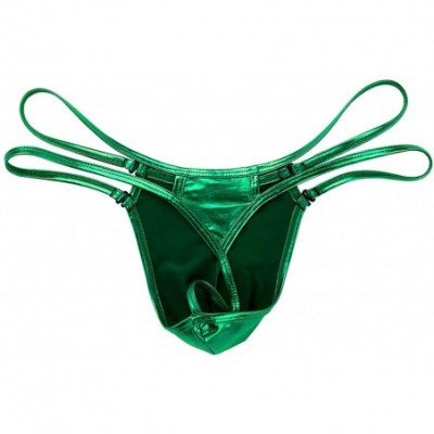 G-Strings & Thongs Men's Shiny Metallic Bulge Pouch G-String Thong Bikini Briefs Strappy Jockstrap Underwear - Green - CK18TQ...