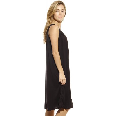 Nightgowns & Sleepshirts Silky Soft Nightgown Women Sleepwear Crochet Trim Sleep Dress - Black - C612OCJ5YTA