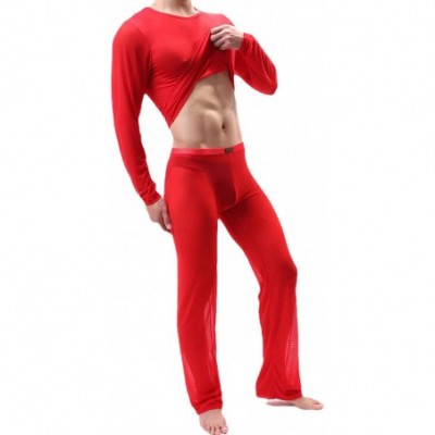 Sleep Sets Mens Loungewear See-Through Sleepwear Nightwear Pajama Set - Red - CF19DDART06