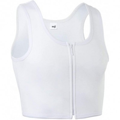 Bustiers & Corsets Women Tomboy FTM Zip Up Elastic Chest Binder Breathable Bamboo Slim Fit Tank Top - White - CP197239WA8